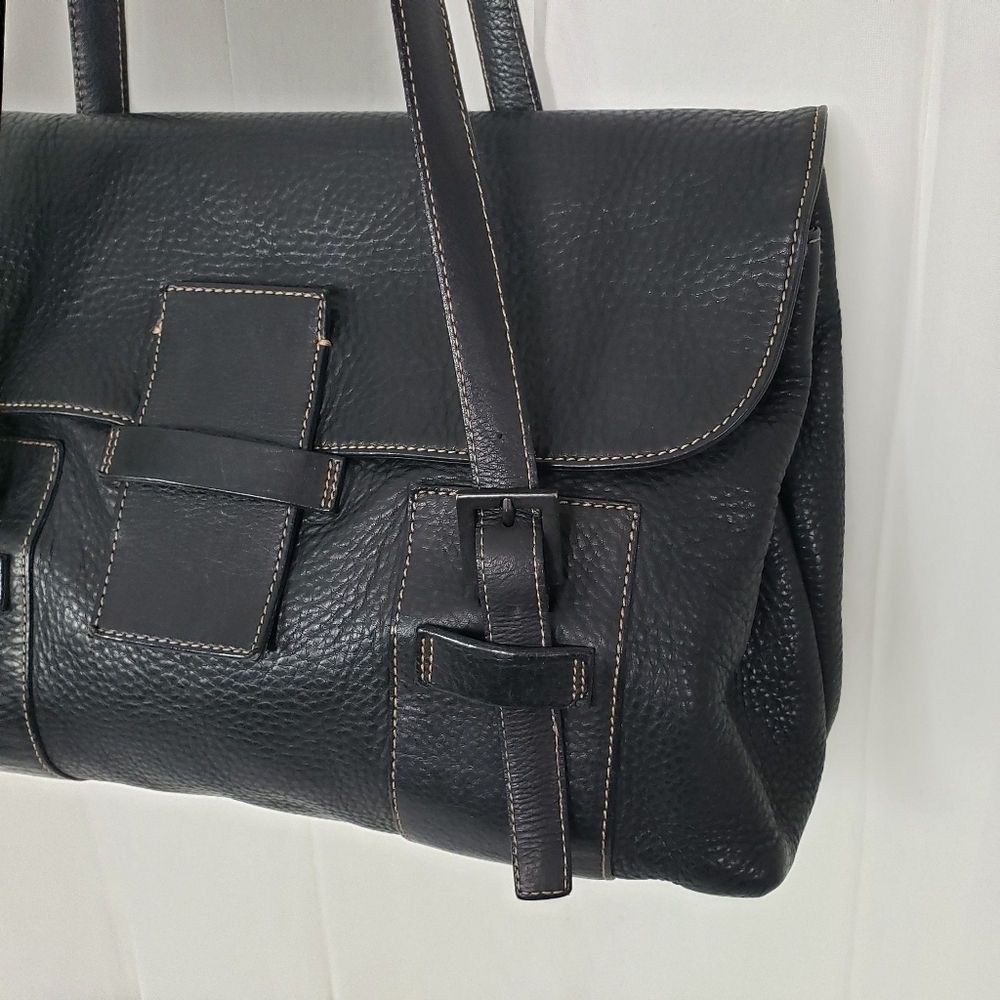 Vintage Siso Select black pebbled leather shoulder bag double strap drawstring - Picture 2 of 12